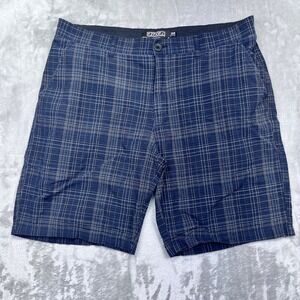 Ezekiel Mens Blue Plaid Shorts Casual Flat Front Sz 34 Grunge Retro Outdoor